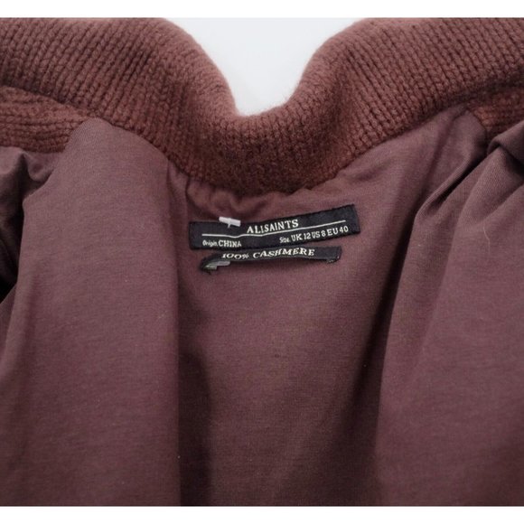 AllSaints US 8 jacket 100% cashmere biker mocha brown sweater - Picture 3 of 14